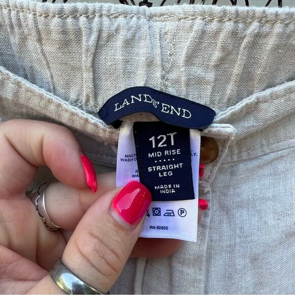 Lands’ End 12T Mid Rise Straight Leg Roll Tab Linen Pants - Picture 5 of 7